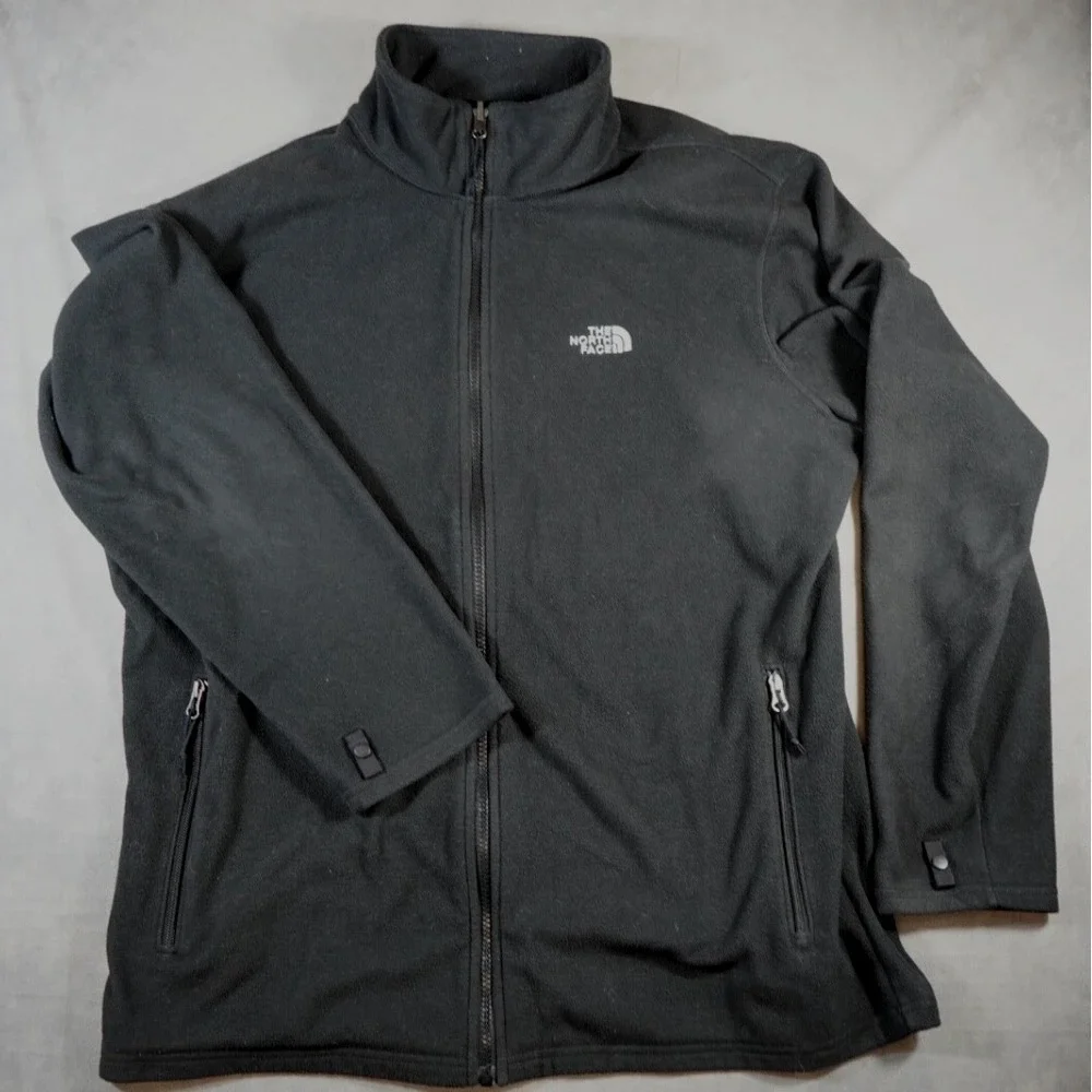 The North Face Mens Fleece Full Zip Black Jacket‎ XL Mock Neck Outerwear Pockets